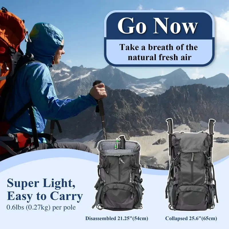 Enhanced Shock-Absorbing Adjustable Trekking Poles - Collapsible, Strong, and Lightweight