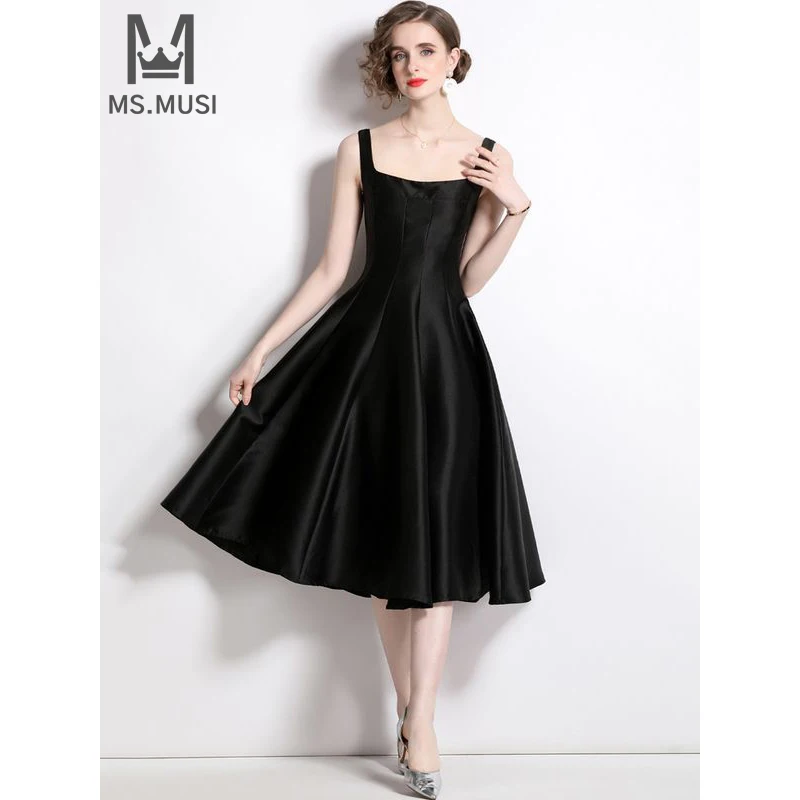 

Новинка 2024, модное женское пикантное однотонное платье-миди с квадратным вырезом и открытой спиной