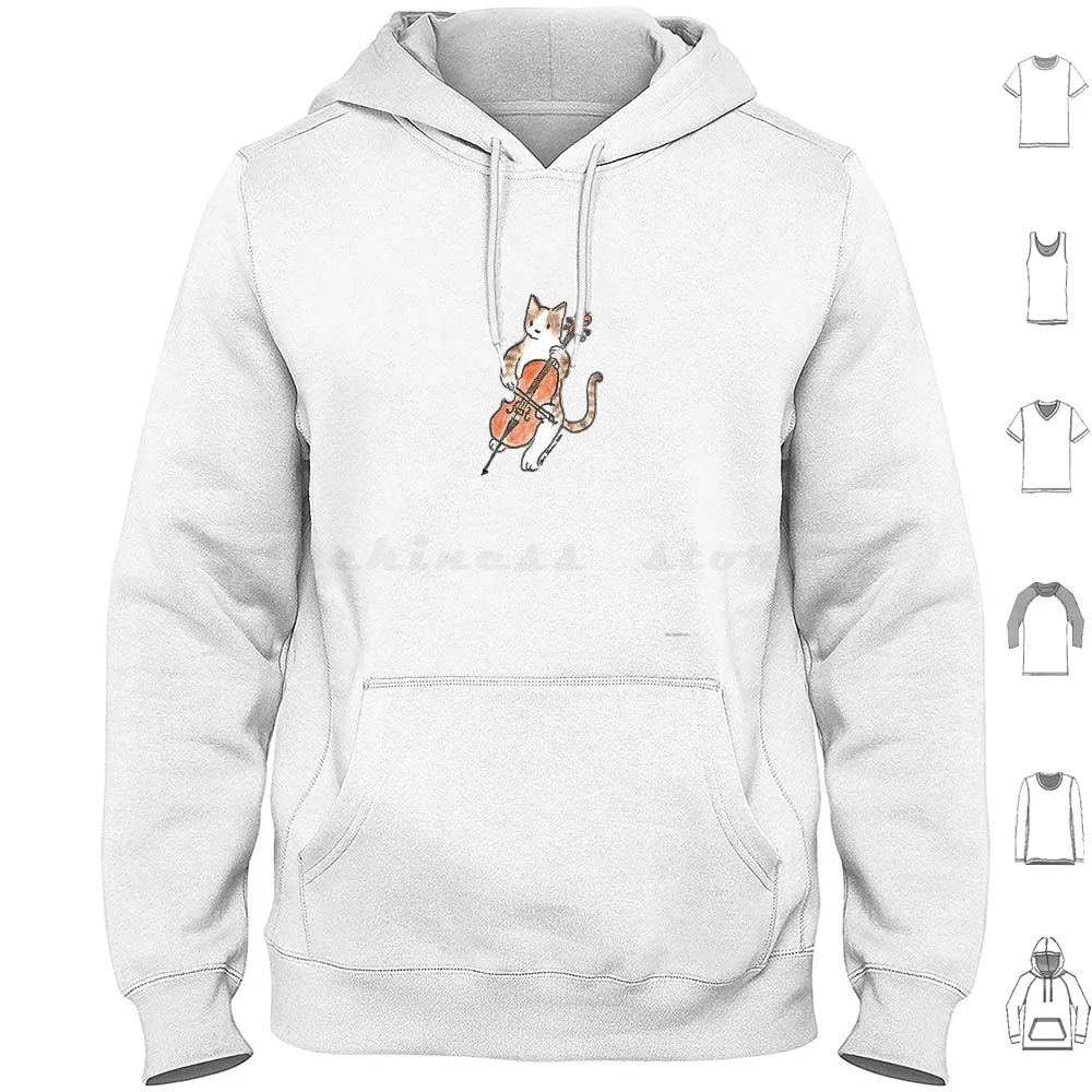 Meowtet: Felpe Con Cappuccio Violoncello Ii Manica Lunga Cat Cat Art Music Meowtet Musicista Violoncello Cellist String Player Camera Dell'Orchestra