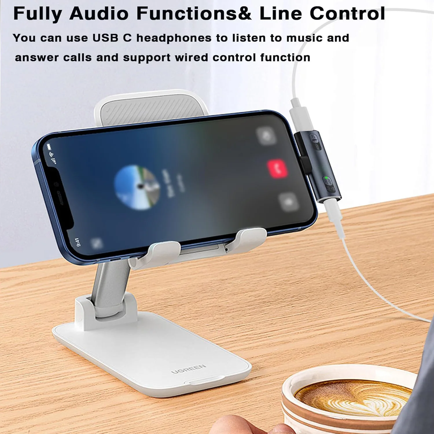 100W 충전 포트가 있는 2-in-1 USB C 분배기, 듀얼 USB 타입 C 헤드폰 및 충전 어댑터 동글, 충전 및 음악 지원