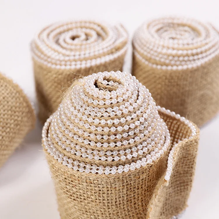 2M/roll with Pearls Natural Vintage Jute Rope Cord String Twine Burlap  Crafts Sewing DIY Jute Hemp Wedding Party Decoration