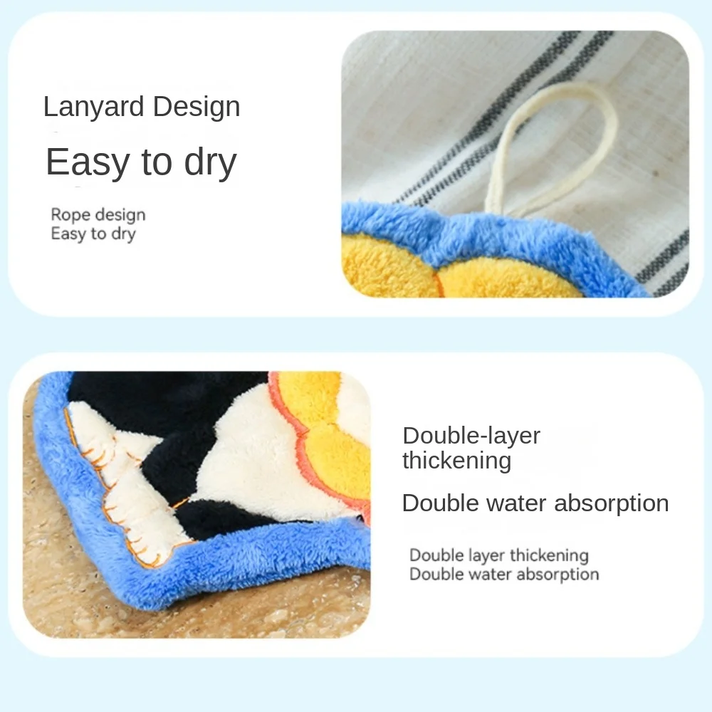 New Hanging Style Cute Cat Hand Towel Soft Coral Fleece Toilet Handkerchief Thickened Strong Water Absorption Washcloth