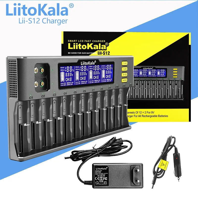 Cargador de batería MiBOXER C8 pantalla LCD de 8 ranuras para Li ion