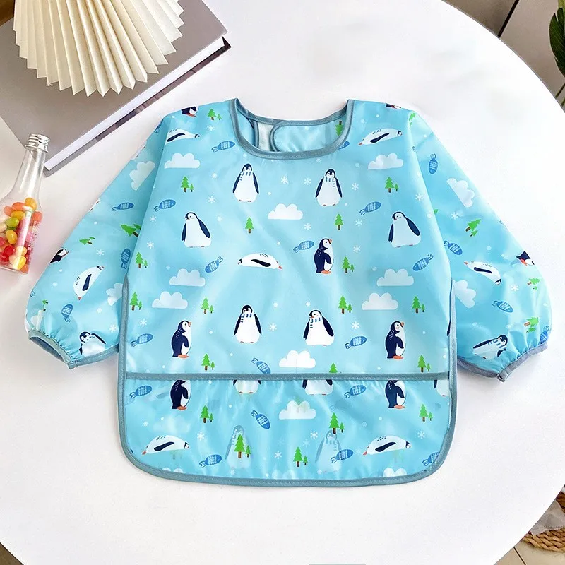 Baby Bibs Cute Colorful Cartoon Waterproof Bib Infant Eating Children Drawing Long Sleeve Apron Self Feeding Baby 0-3 Years 4