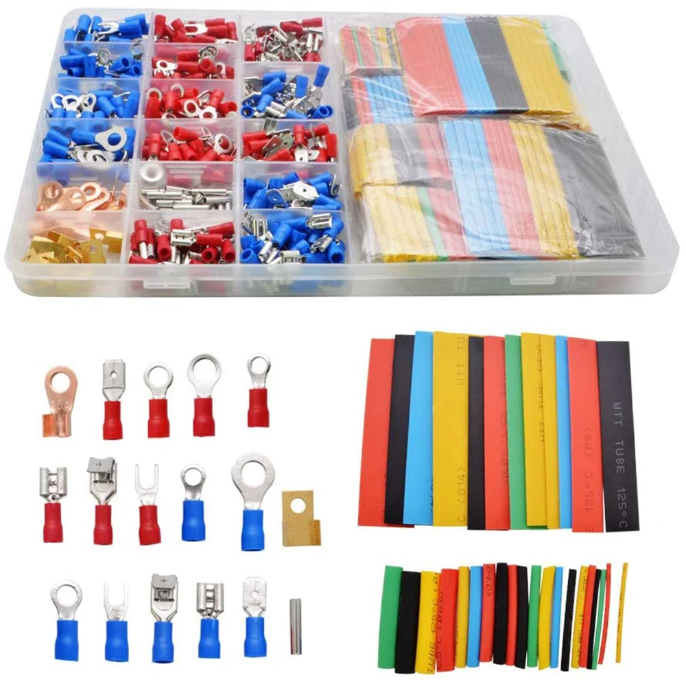 678 Wire Terminal Sets 350 Crimp Terminal Mating Connectors + 328 2:1 Heat Shrink Assorted Insulating Shrink Sleeve Sets dc series motor Electrical Equipment & Supplies