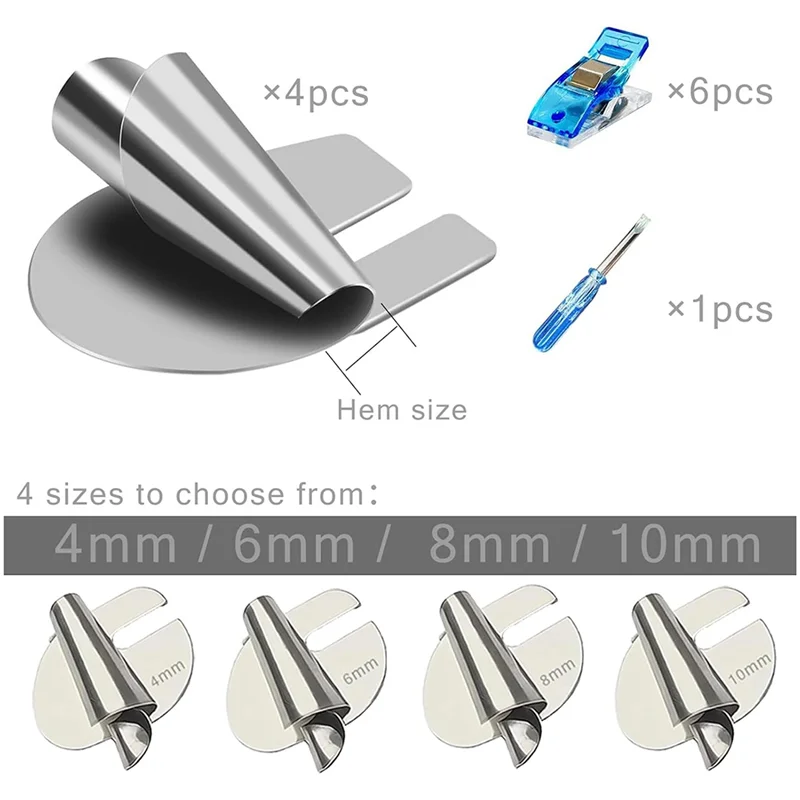 Sewing Rolled Hemmer Foot Set 4Pcs (4/6/8/10MM),Universal Sewing Machine Accessories Rolled Hem Presser Foot