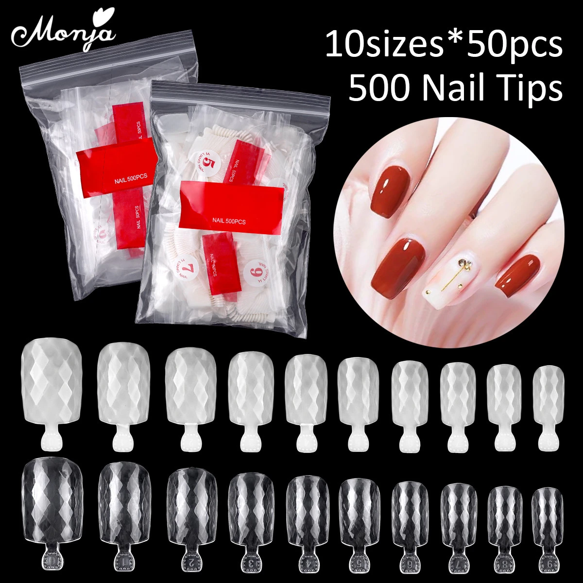 Monja 500 Pcs/Lot Rhombus False Nails Clear Natural Acrylic Full Cover Nail  Tips UV Gel Extension Practice Manicure Tools| | - AliExpress
