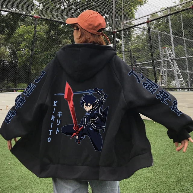 Sword Art Online Anime Zipper felpa con cappuccio pullover Harajuku Hip Hop  Casual sciolto uomo donna