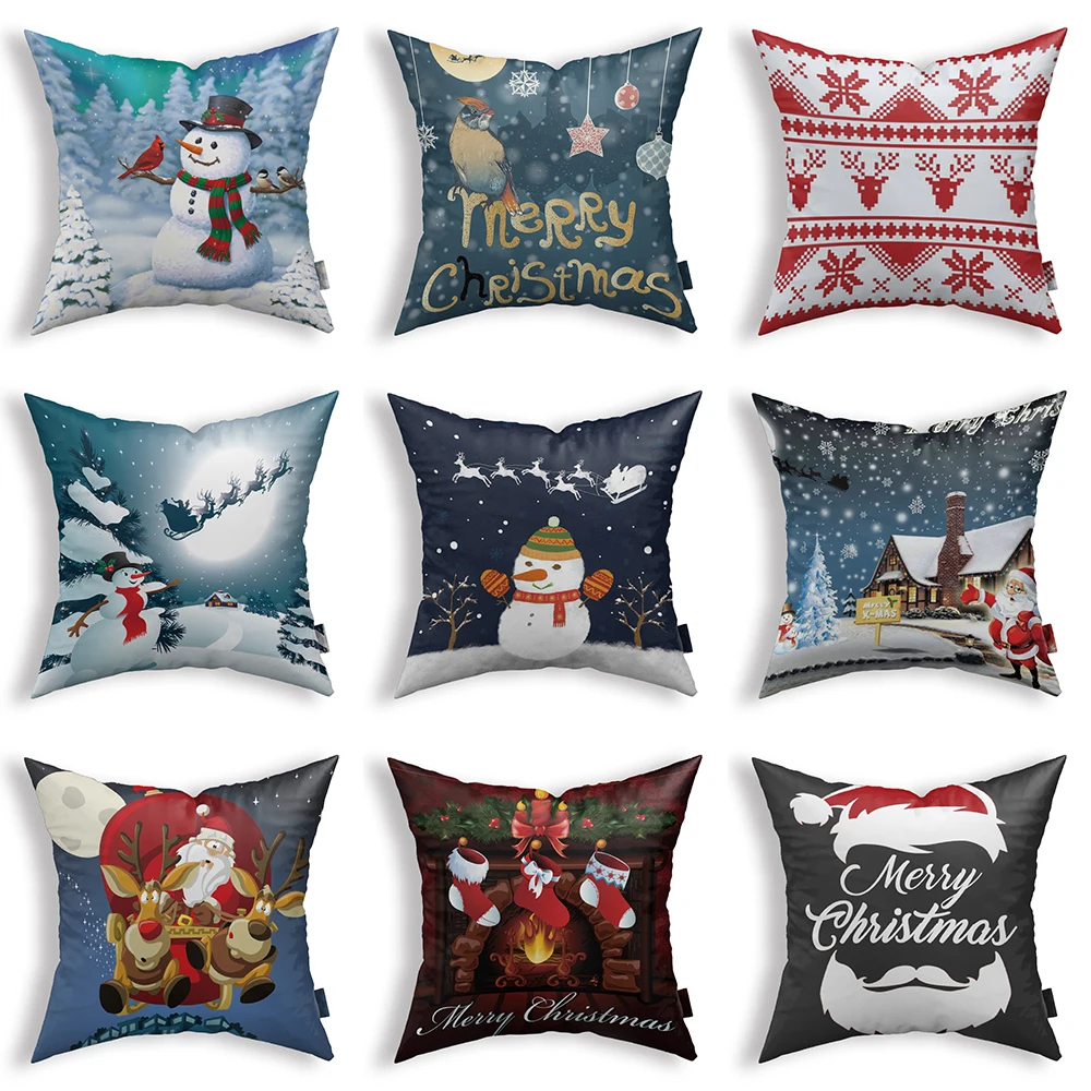 

Home Decoration Santa Claus Christmas Snowman Printing Polyester Pillow Cushion funda de almohada