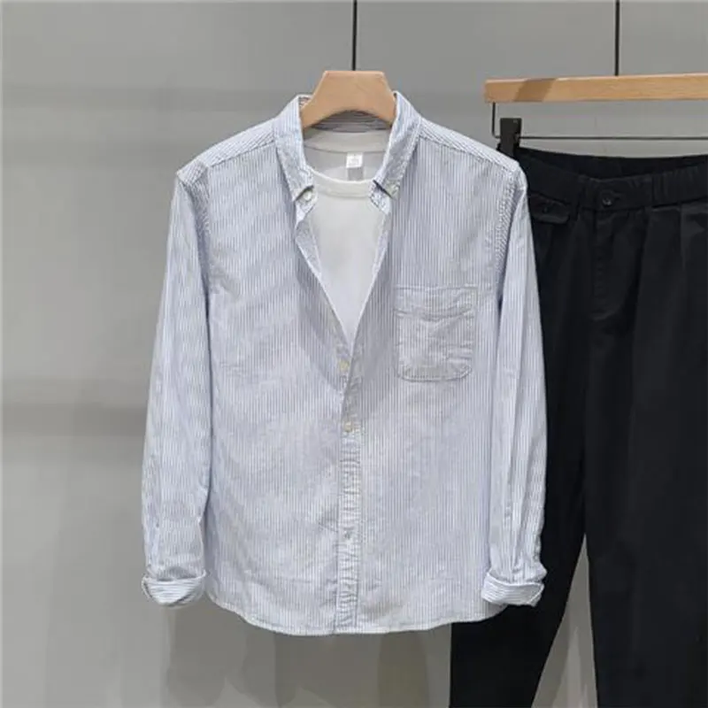 Elegant Fashion Harajuku Slim Fit All Match Blusa Square Neck Printed Button Long Sleeve Outerwear Loose Casual Ropa Hombre
