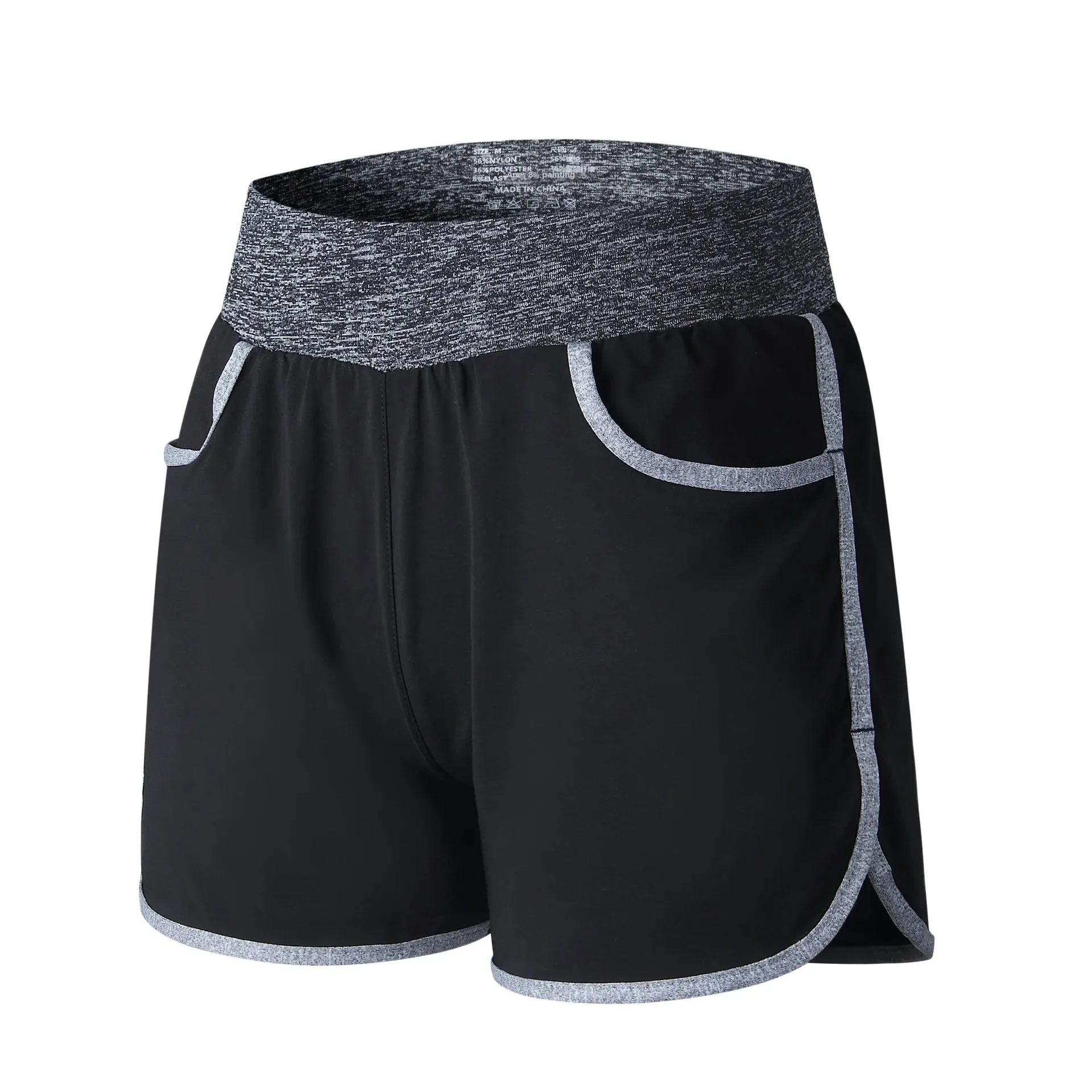 High Elasticity Three-Quarter Length Color Block Pocket Sports Shorts Women's Fitness Running Pants Tummy Control Butt Lifting