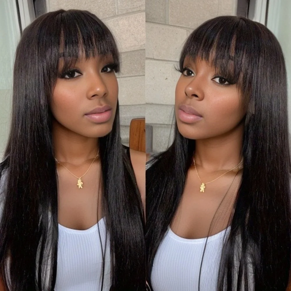

Wiggogo 3X1 Middle Part Lace Wig Straight Human Hair Wig With Bangs 100% Human Hair Glueless Wig Human Hair Ready To Wear And Go
