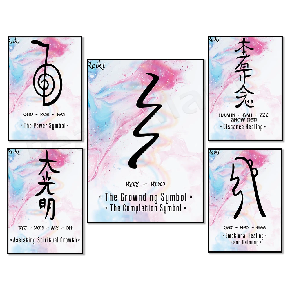 Symboles Reiki, principes Reiki, méditation Chakra és, énergie és,  spiritualité, affiche de décoration - AliExpress