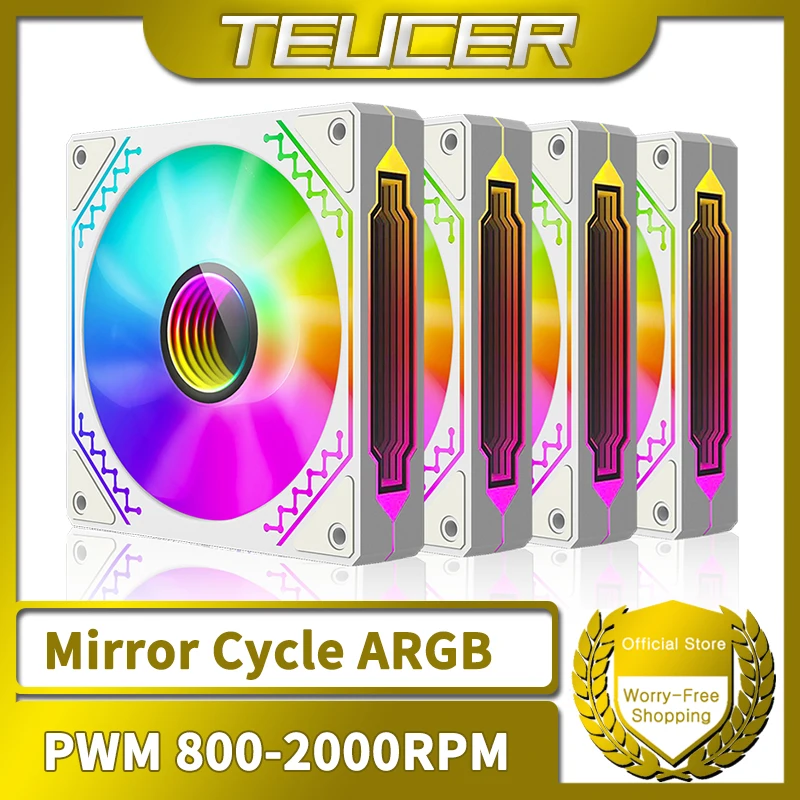 TEUCER Prism12025 PC Case Fan 120mm 5V 3Pin ARGB Cyclic Mirror Light Effect PWM 800 to 2000RPM Cooling Fan