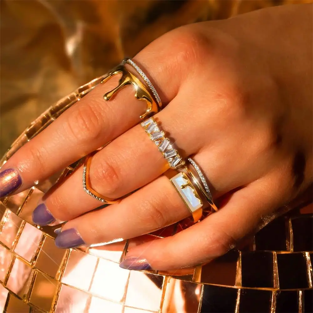 Stainless Steel Lava Melt Waterdrop Droplet Dripping Rings Bride Wed Party Jewelry Accessories Irregular Geometric Knuckle Ring