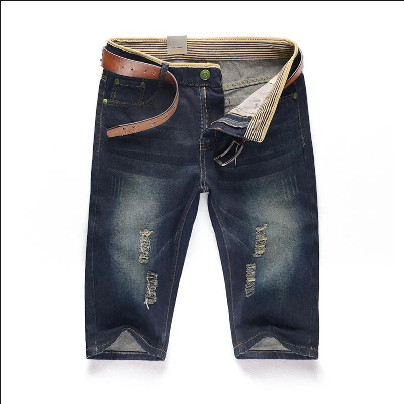 Summer Ripped Jeans Shorts Men Straight Denim Shorts Male Fashion Casual Work Denim Mens Clothing No Belt