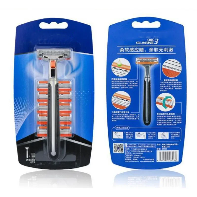 RUNWE RT326 3 Layer Blades Shaver Men'S Face Manual Razor Shaving Body Trimmer Shaver with 6pcs Replacement Blades Cassette runwe rt326 3 layer blades shaver men s face manual razor shaving body trimmer shaver with 6pcs replacement blades cassette