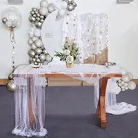 White Tulle Table Runner Pearl Tulle Tablecloth White Tablecloth Wedding Veil Fabrics for Wedding Arch Dessert Table Decorations 2