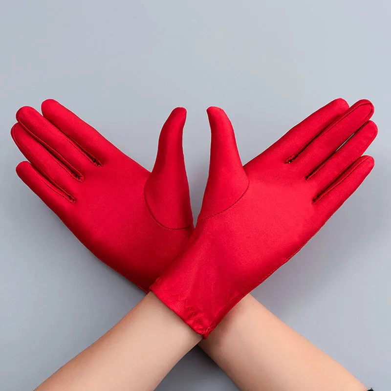 1 Pair of Summer Thin Sun Protection Ice Silk Gloves for Unisex Black White Stretch Campaign Jewelry Full Finger Short Gloves