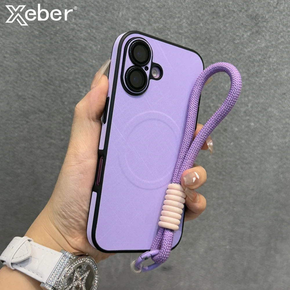 Elegant Magnetic Phone Case with Lanyard Bracelet and Wireless Charging Capability