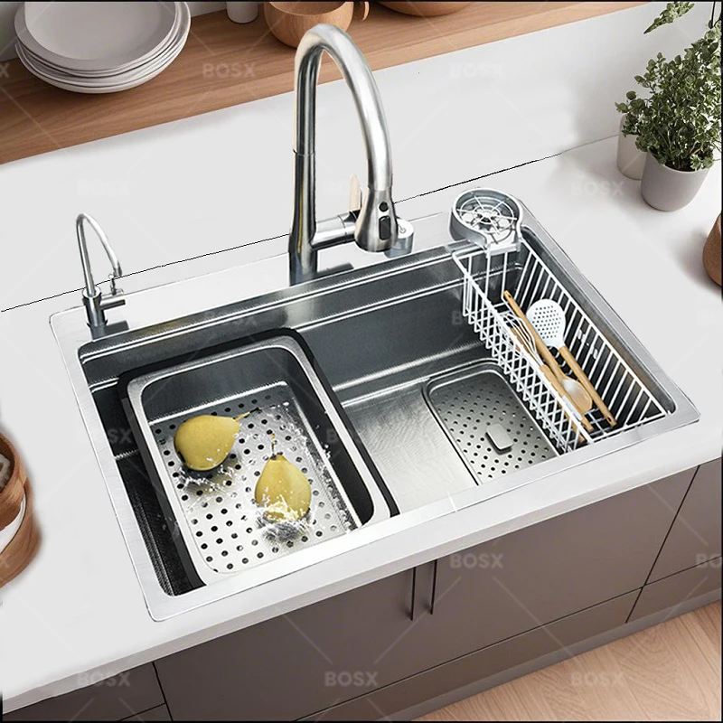Stainless Steel Kitchen Sink Large Single Slot Multifunction Washing Dish and Vegetable Basin Kitchen