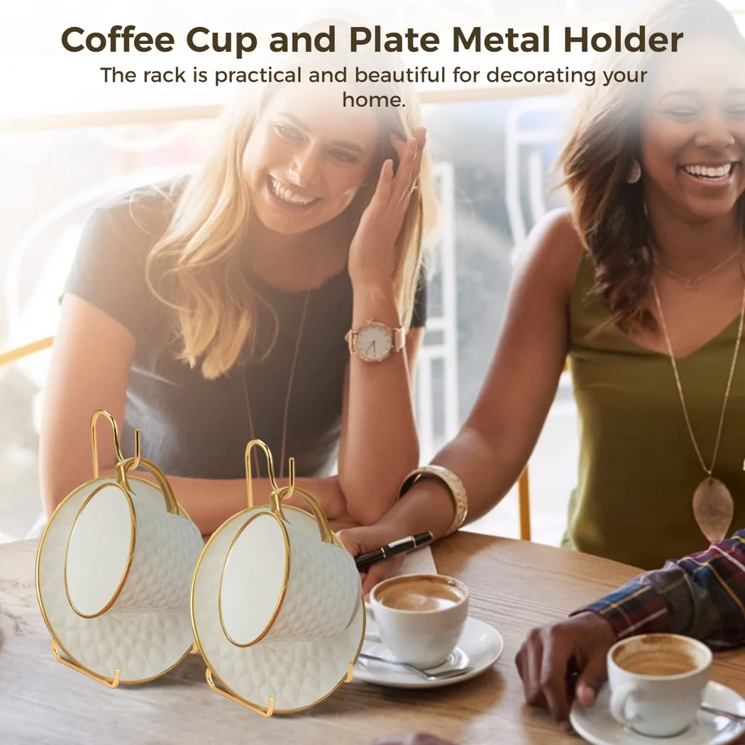 8Pcs Tea Cup And Saucer Holder Coffee Cup Holder Metal Stand For Holding Tea Plate Coffee Mug Organizer Display Rack rotating stand
