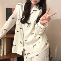 New Dot Letter Dog Print Kawaii Pajamas for Women Harajuku Style Sweet Cute Sleepwear Woman Spring Cartoon Pajamas Set Casual - Image 5