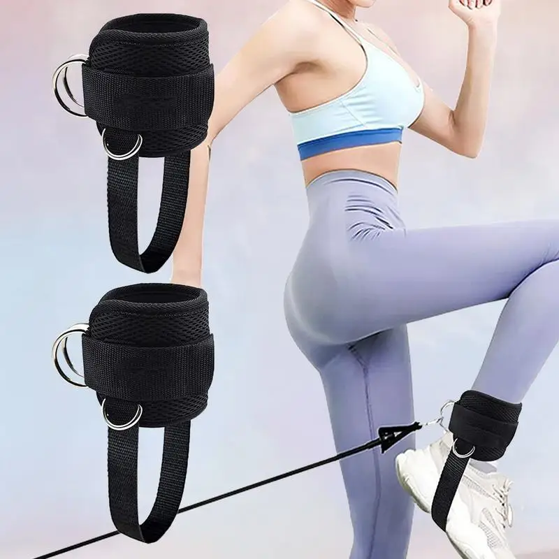 Fitness Thigh Glute Exercises Padded Ankle Cuffs Accessories Adjustable D-Ring Ankle Straps Gym with Foot Strap Cable Machine