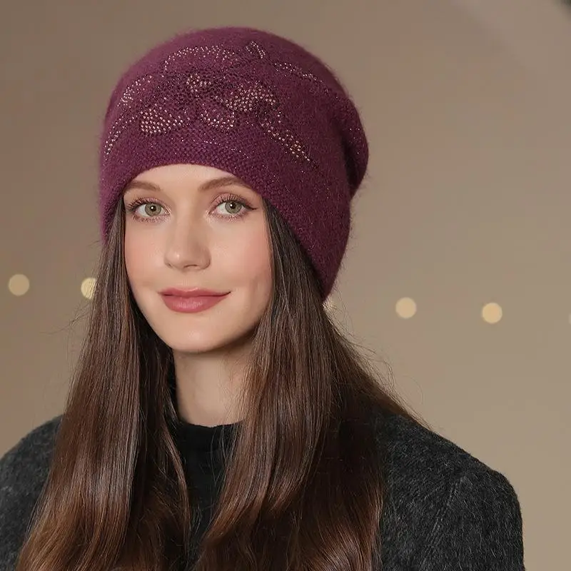 Neue Frauen Winter Hut Mode Schmücken Beanie Hut Kaninchen Fell Mischung Warme Winter Kappe Für Weibliche Casual Streetwear Gestrickte Hut – Detail 5
