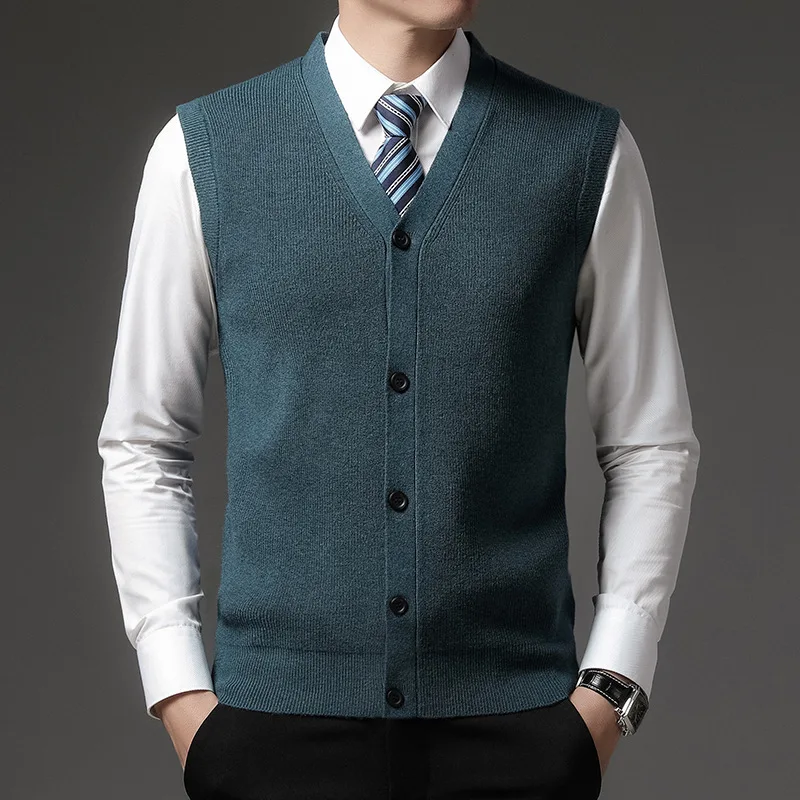 Men Sweater Vests Men's Winter Knit Solid Color Wool Vest Cardigan