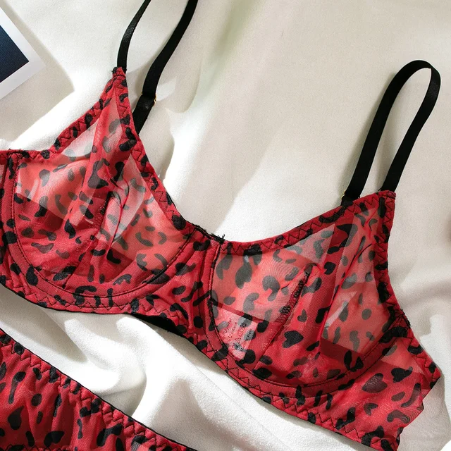 Mesh Leopard Print Lingerie Four Pieces Set 4