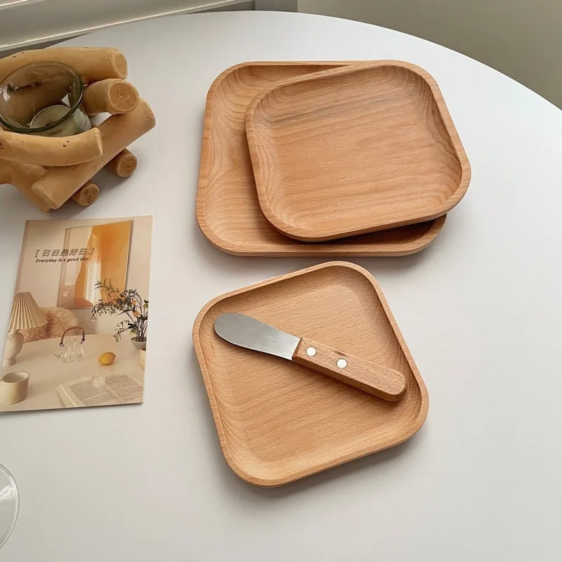 Vassoio in Legno di Grano, Piatto Rotondo per Dessert in Stile Giapponese, Resistente al Calore, per Caffè e Tè - immagine 4