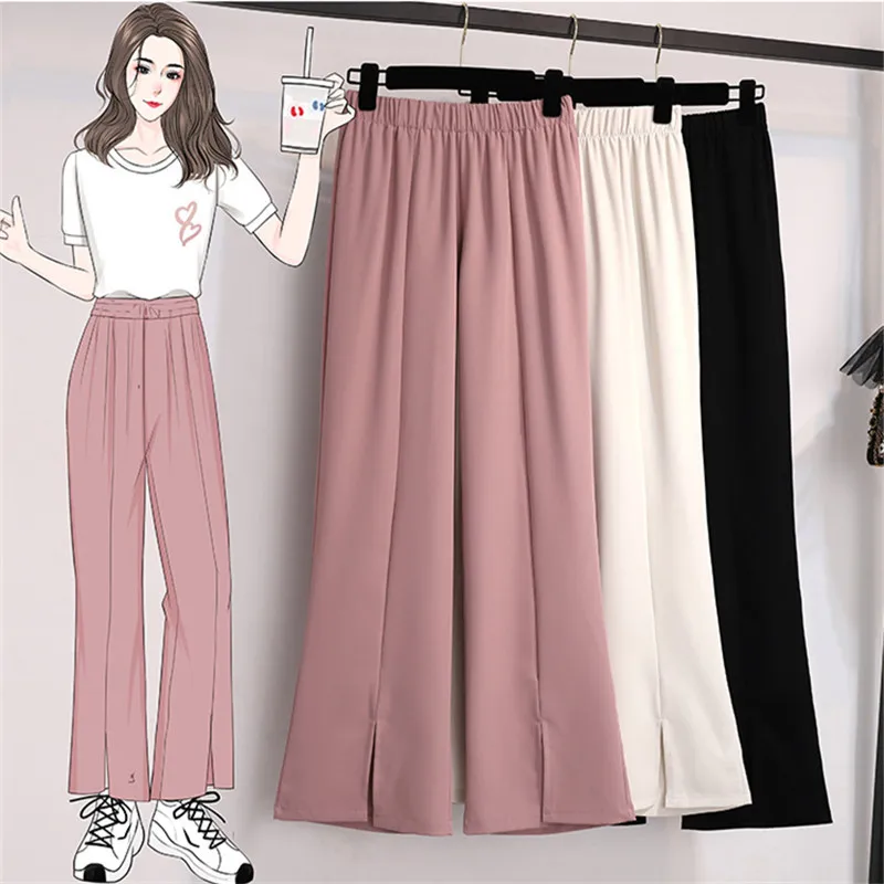

2023 Summer New Temperament High Waist Solid Color Women High Waist Trousers Female Loose Slit Micro Flare Pants Tide 4XL H2901