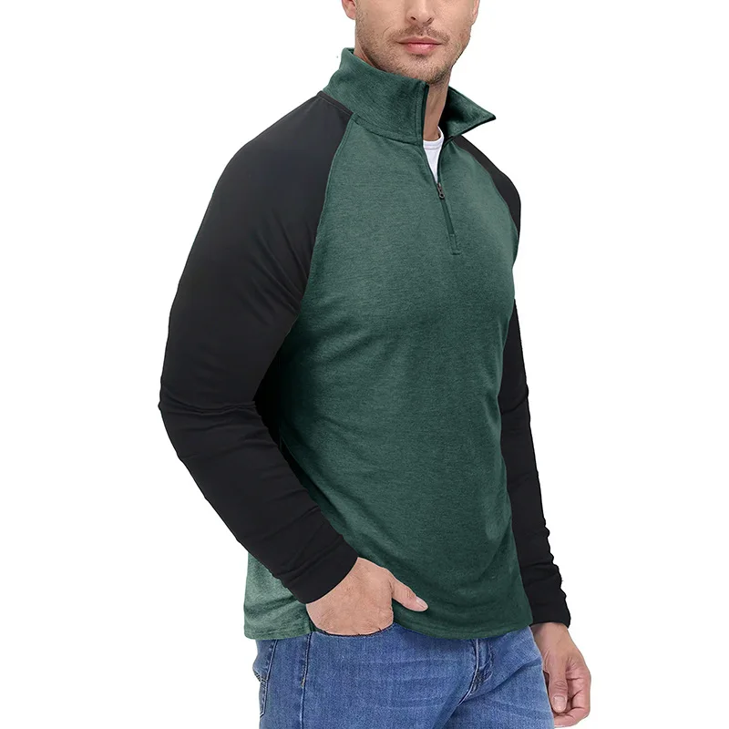 Herren-Sport-Sweatshirt mit Stehkragen für Herbst und Winter, atmungsaktiv, warm, farbblockierter Pullover, halber Reißverschluss in mehreren Farben – Detail 30