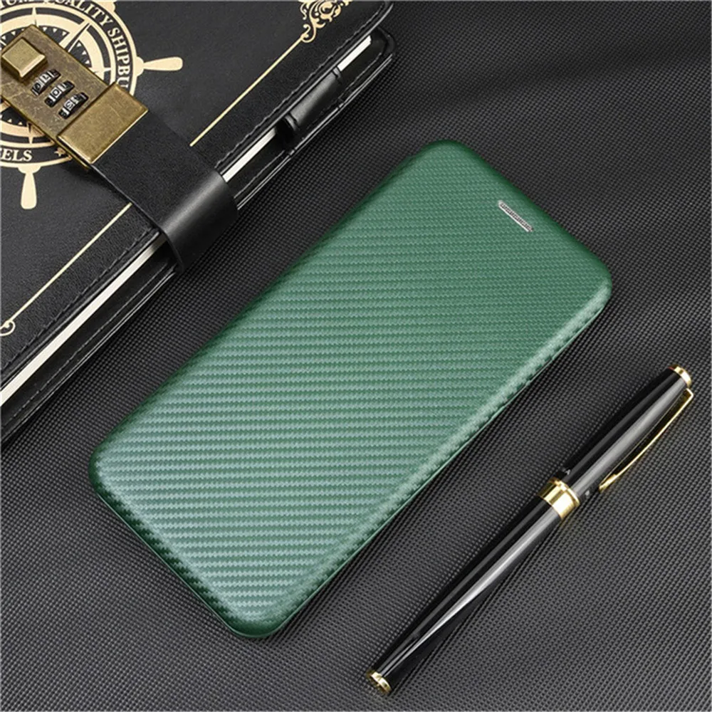 Magnetic Flip Phone Case with Carbon Fiber Pattern and Card Slot
