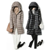 Women's X-long Office Lady Hat Detachable Puffer Jackets 2023 New Arrival Autumn Winter White Duck Down Warm Coat 1