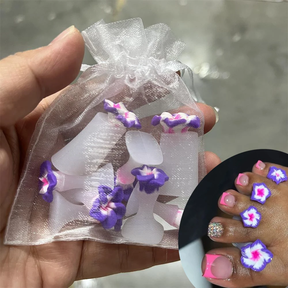 8Pcs/Pack Toe Separator Cute Soft Silicone Toes Lock Tools Purple Flower/Rabbit/Pearl/Round Diamond Shaped Nail Japanese Style *