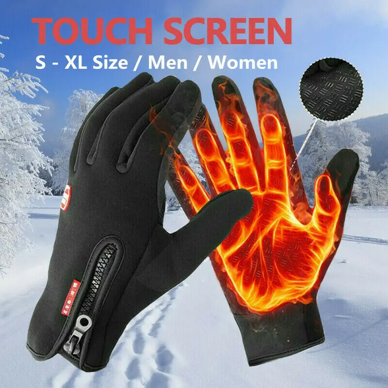 Winter Thermal Gloves Touchscreen Windproof Cycling Cold Glove For Men Women Warm Non-Slip Outdoor Driving Zipper Sport Gloves