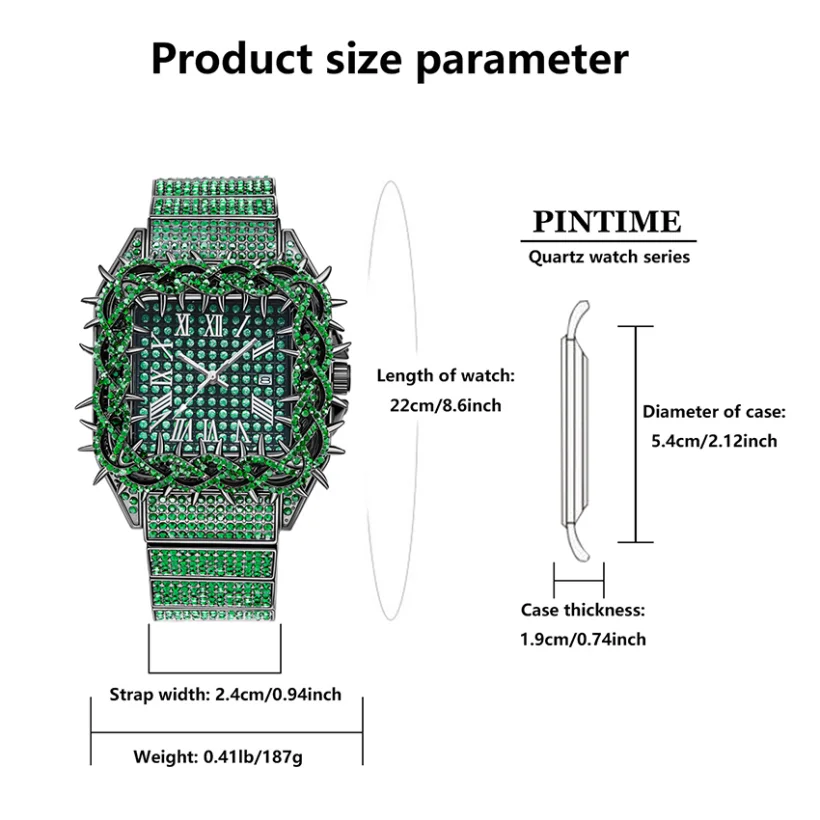 Hip Hop Men's Iced-Out Diamond Luxury Quartz Watch with Date Feature