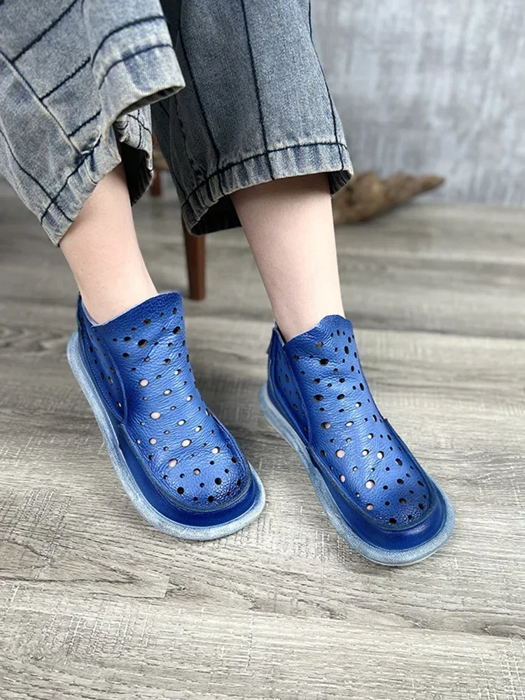 

Birkuir Genuine Leather Hollow Out Boots Breathable Back ZIP Flats Short Boots Leisure Ladies Sandals 2023 New Women Ankle Boots