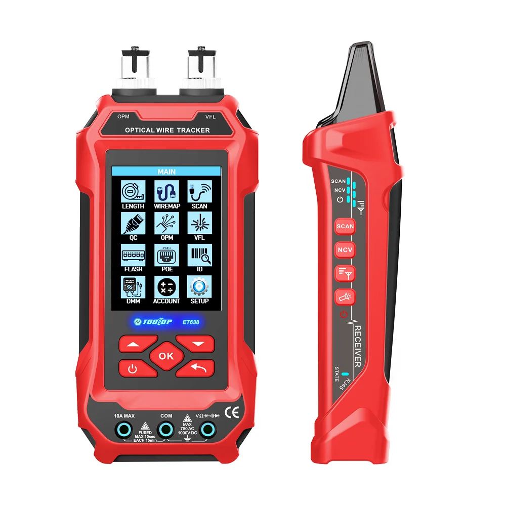TOOLTOP ET638 4 in 1 Network Cable Tester Optical Power Meter PoE LAN Test 60000 Counts Digital Multimeter Line Finder Tools 5