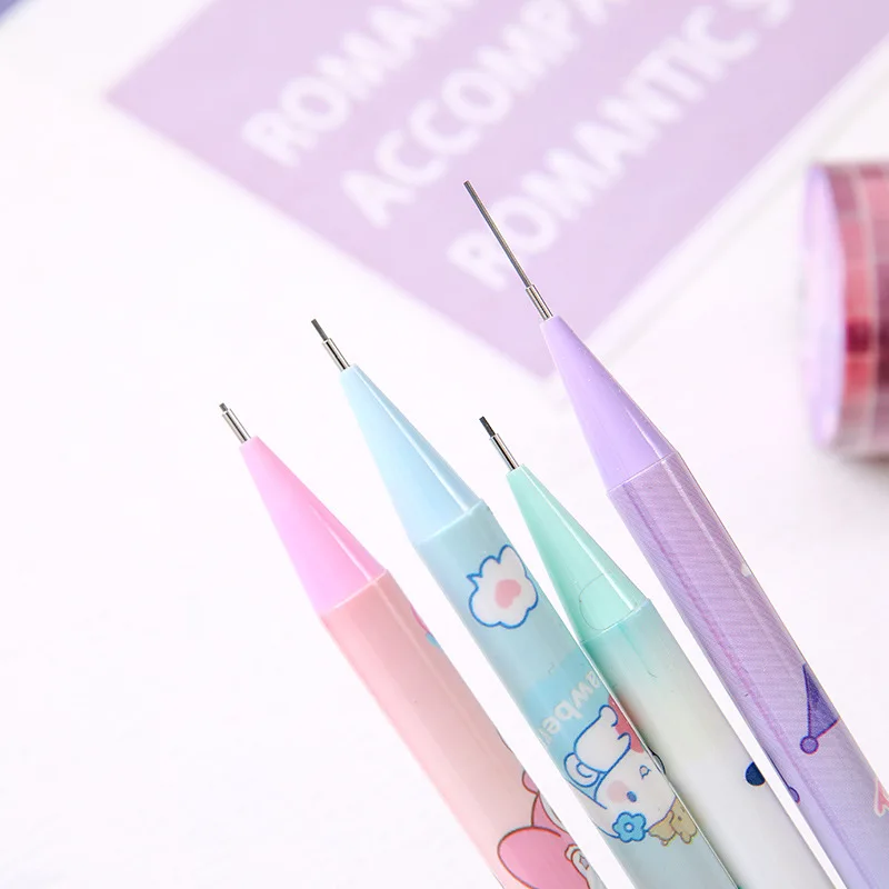 Mechanical Pencil Set Sanrio Cartoon 12pcs Kuromi Melody Pochacco Movable Pen 0.5 Black For Primary School Student Stationery