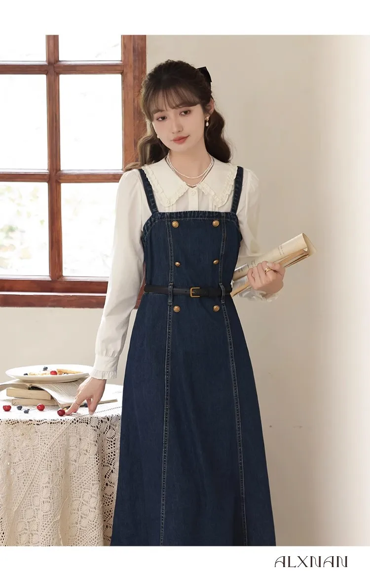 

Denim Suspender Women's Dress Slim Streetwear Retro Temperament Simple Dresses Female Elegant Fashion 2023 New