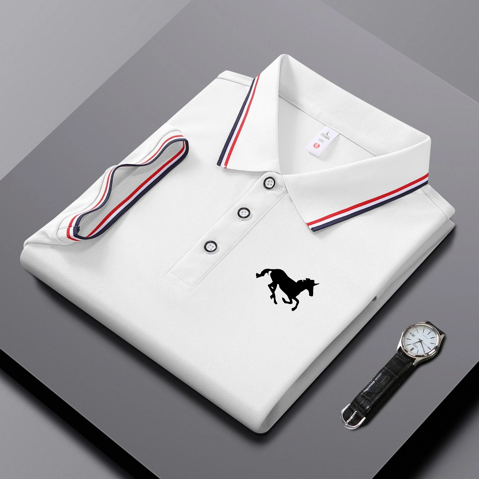 Embroidered Men's Polo Shirt, Summer Trend Short Sleeved Top of the Line Business Casual Comfortable Breathable Polo Shirt 18 Sf9565e5d7cd2428f9f107174e586de54I