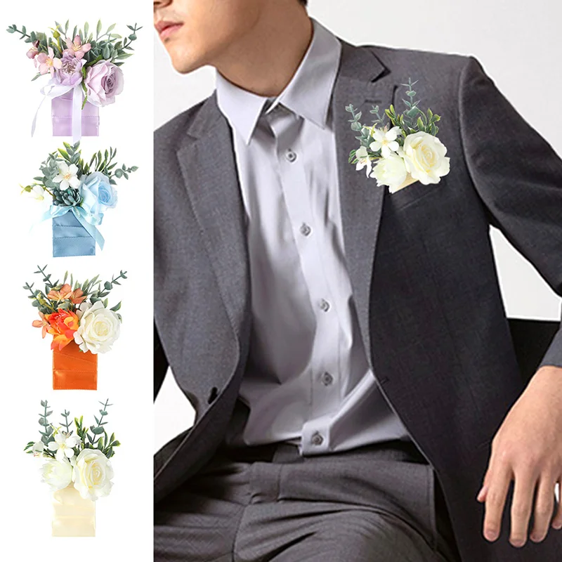 Boutonnieres Rose Pocket Corsage Artificial Flowers Buttonhole Groomsmen For Men Ceremony Wedding Accessories Clothes Jewelry
