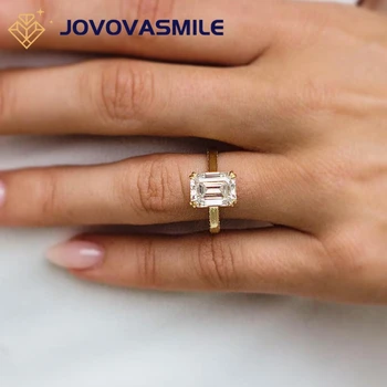 JOVOVASMILE Moissanite Ring 3.8 Carat 10.25x7.75mm Emerald Cut Moissanite In 14K Yellow Gold 2mm flat solitaire band with Stones