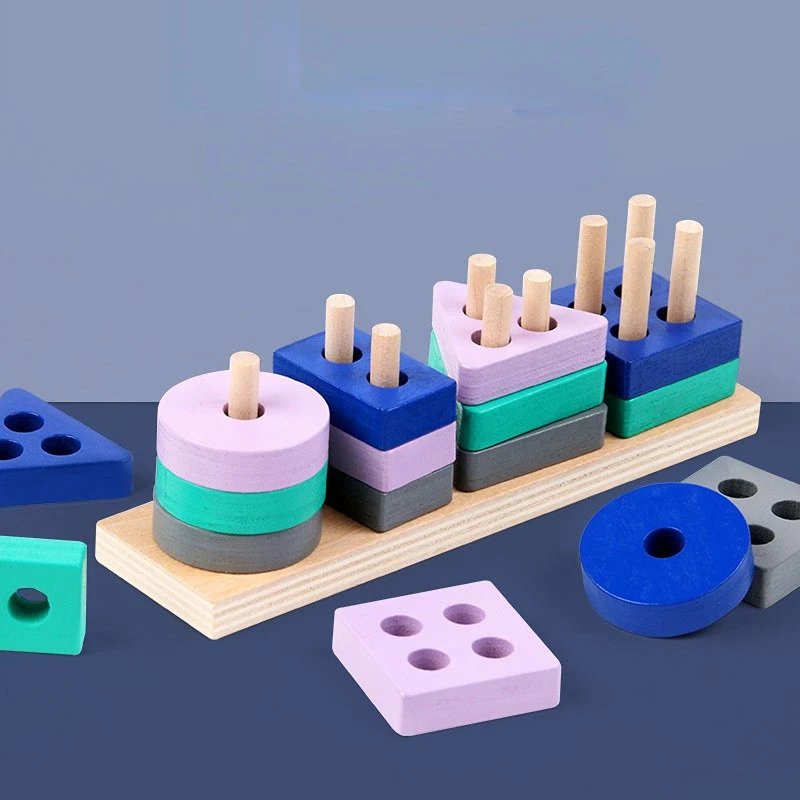 

Children Montessori Toys Wooden Building Blocks Early Learning Educational Color Shape Match Puzzle Toys for Kids Girls Boys