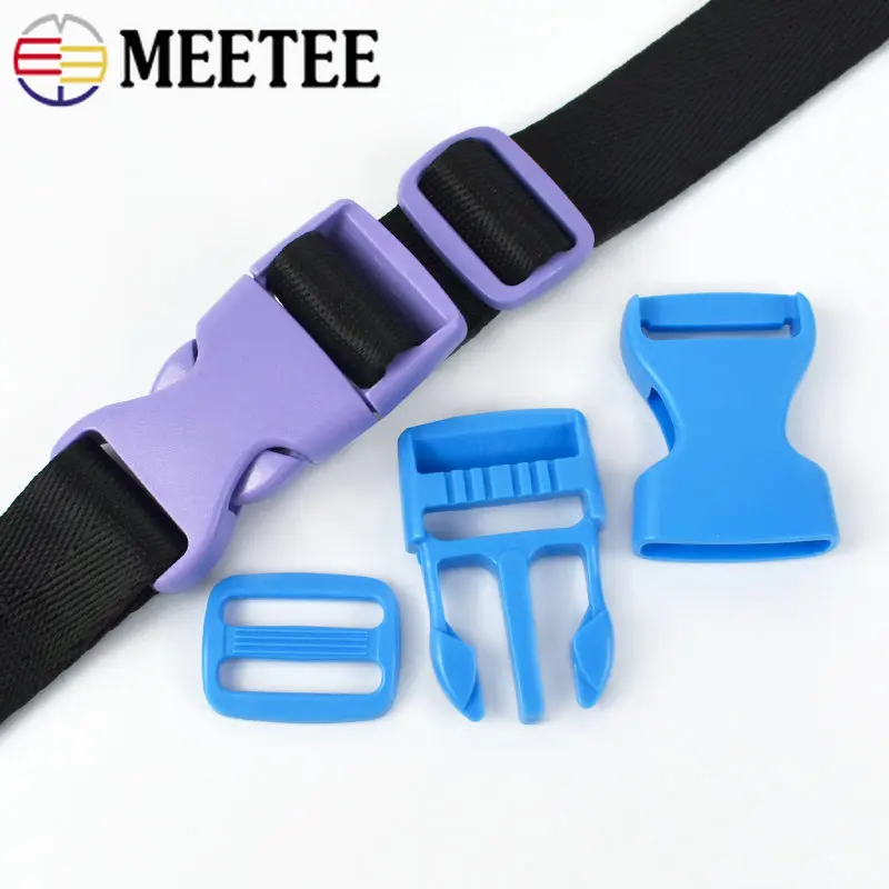 Meetee 플라스틱 사이드 릴리스 버클 벨트, 트라이 글라이드 슬라이더 걸쇠, 웨빙 백 스트랩, 조절 가능한 칼라 액세서리, 5, 10 세트, 15, 20, 25mm