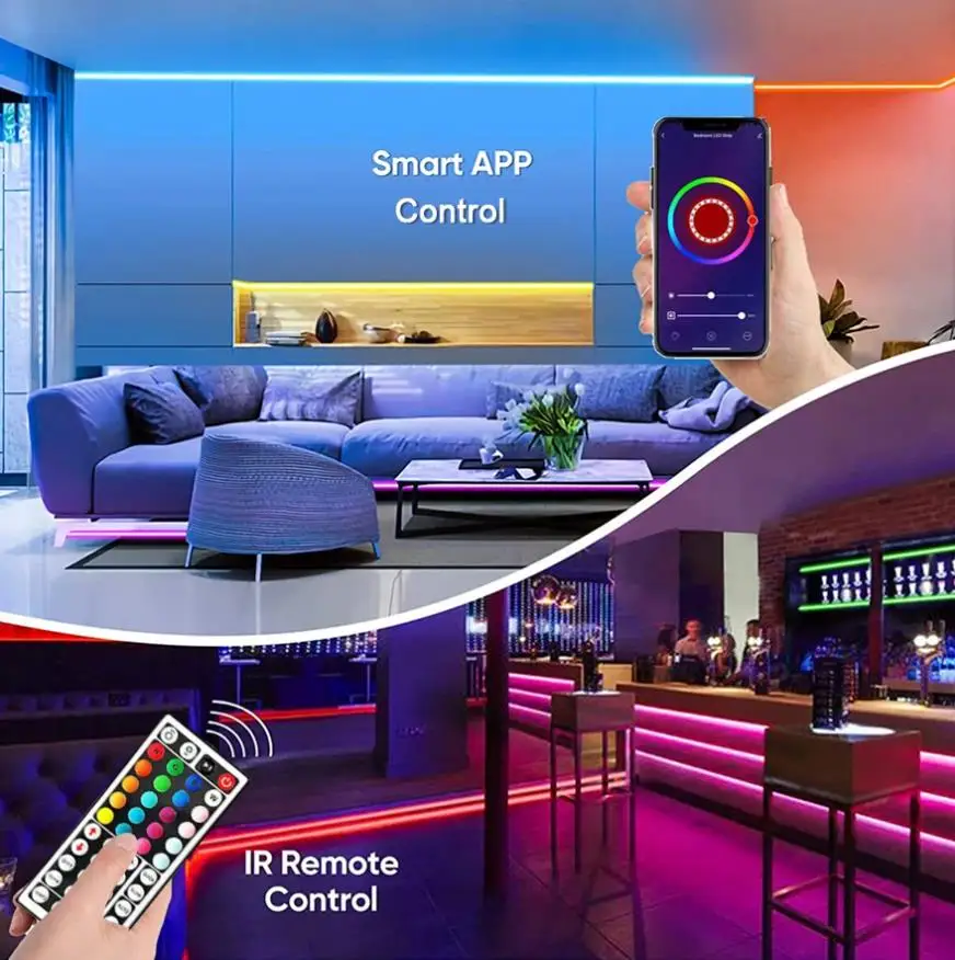 Wireless Bluetooth LED Strip Light Controller with 44-Key Remote and Dual Outputs
