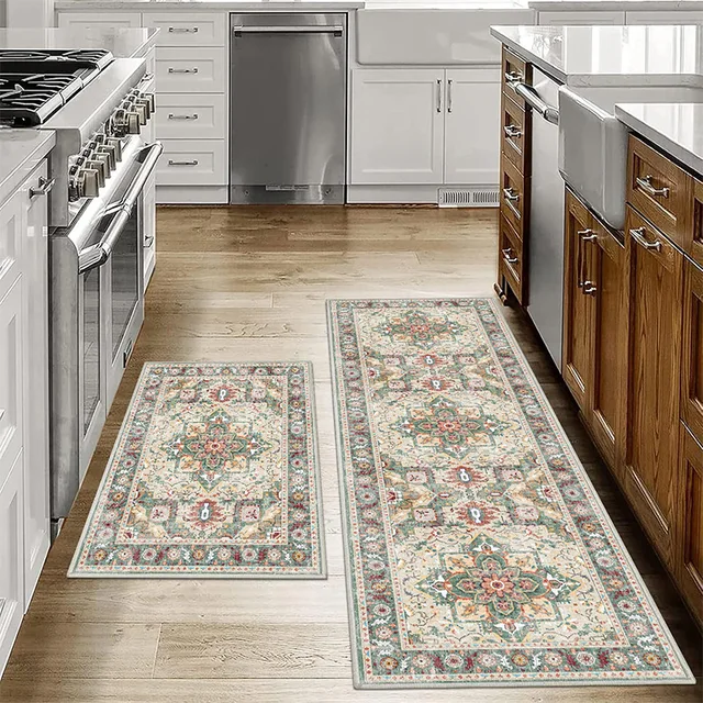 VIKAMA BOHE Tappeto in velluto di cristallo Texture alta e bassa Cucina Bagno Soggiorno Tappeto da pavimento Pieghevole Lavaggio Tappetino Decorazioni per la casa 1